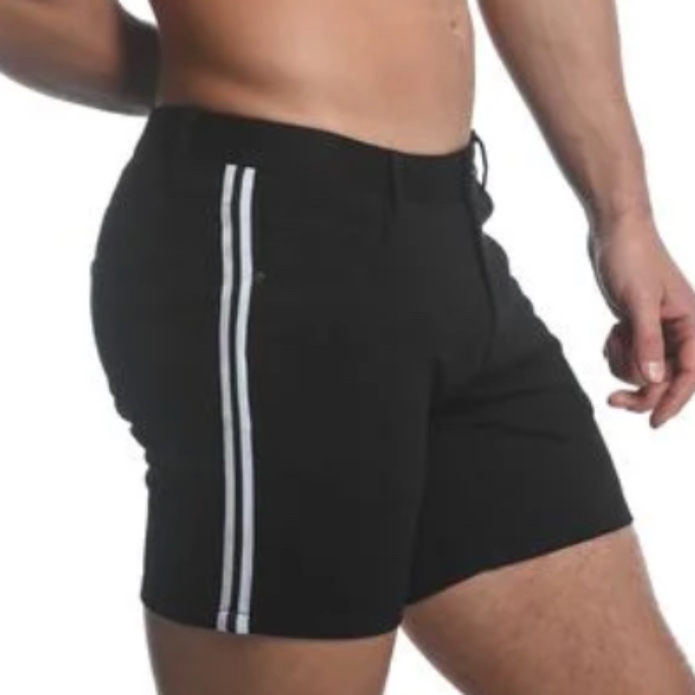 ST33LE BLACK 5" STRETCH KNIT JEANS SHORTS WITH SIDE TAPE